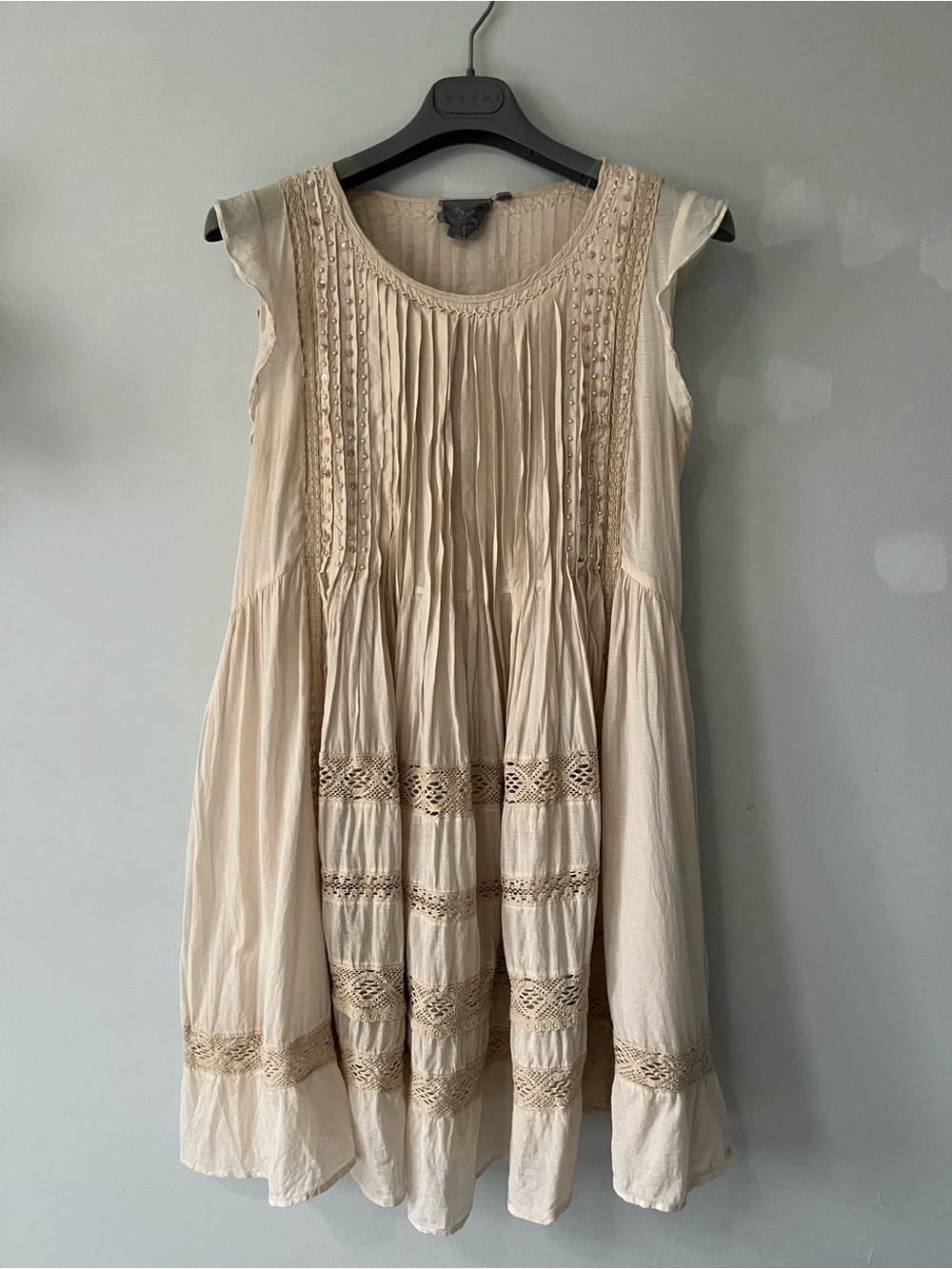 Vanessa Virginia (anthropology) Sleeveless Cream Tiered Boho cottage midi Dress